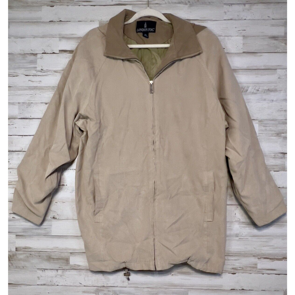 Men’s London Fog Tan Hooded Zip Jacket Windbreaker Coat L Regular Beige Travels